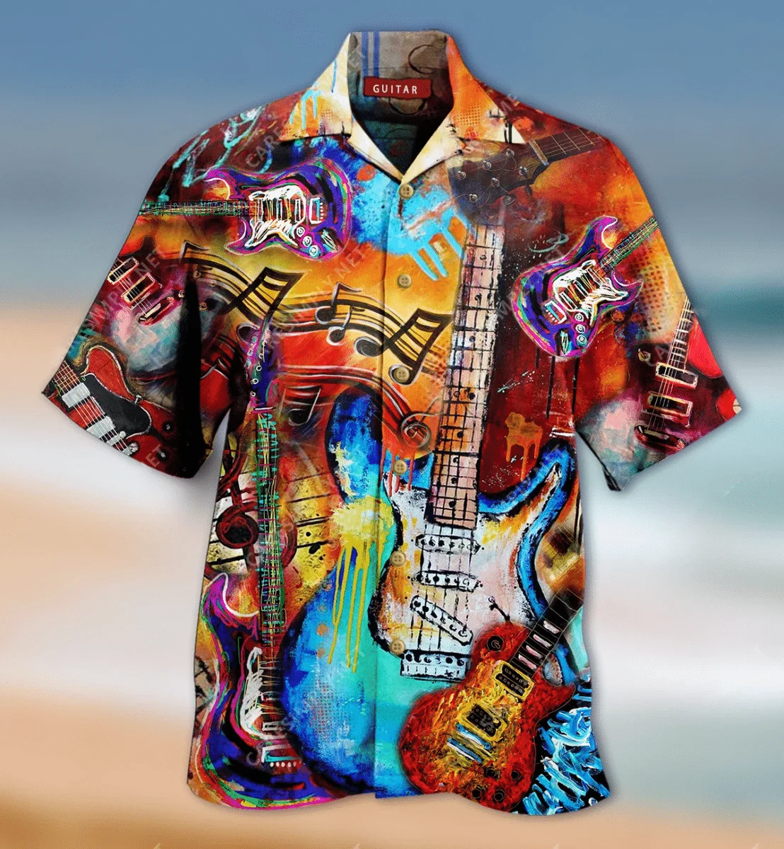 Royaura Men's Vintage Guitar Music Hawaiian Printed Shirts & Tops