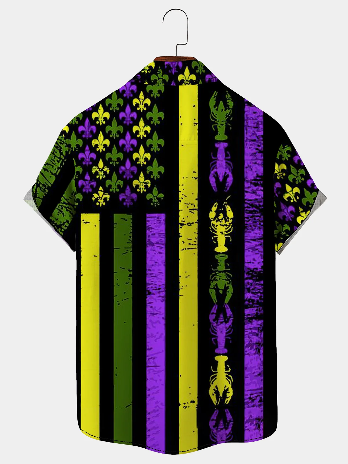 Royaura Mardi Gras Graphic Men's Mardi Gras Flag Hawaii Short Sleeve Shirt