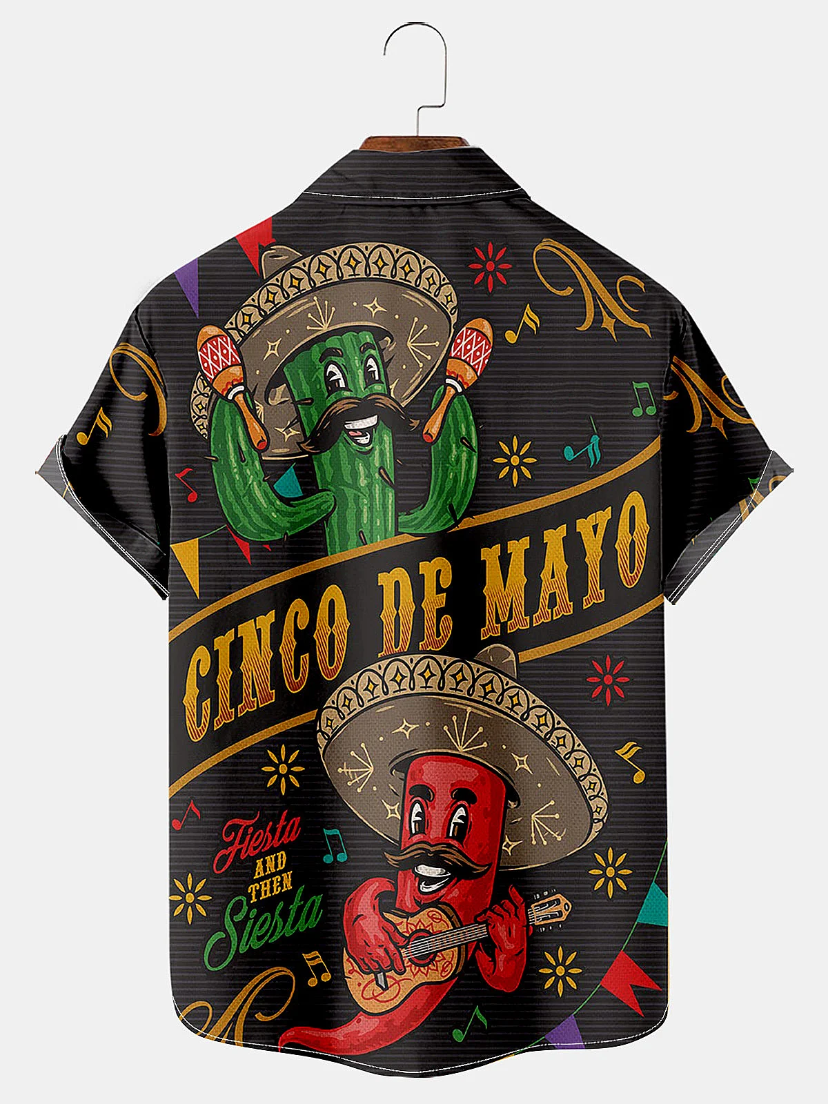 Royaura  Cinco de Mayo Cactus pepper straw hat men's lapel button pocket shirt