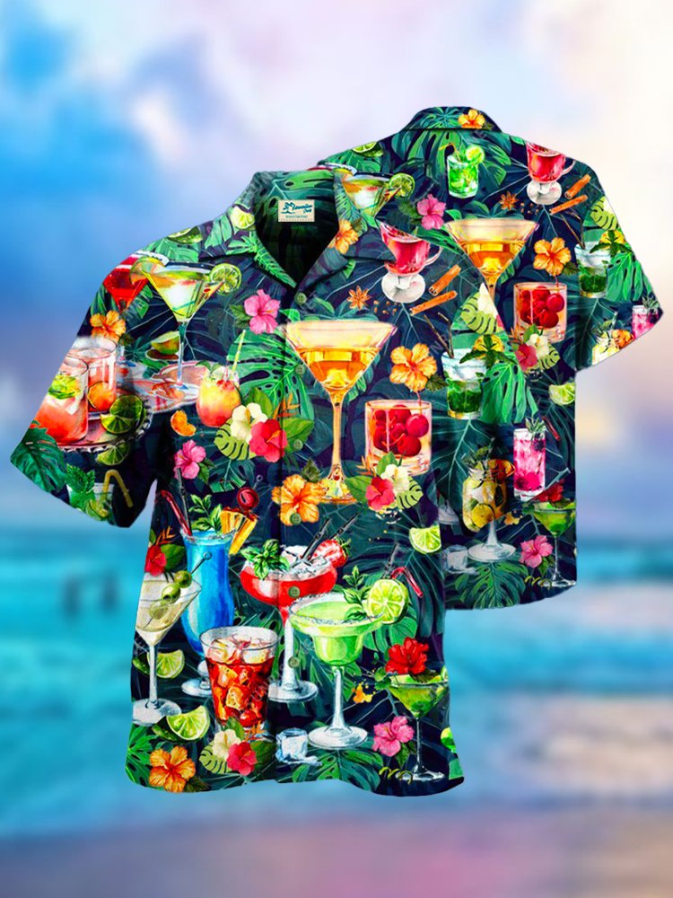 Royaura Cocktail Tropical Leaf Print Camp Collar Men's Vacation Hawaii Big And Tall Aloha Shirt