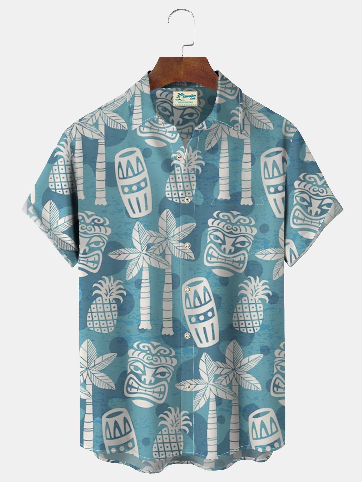 Royaura TiKi Coconut Tree Pineapple Print Men's Vacation Hawaii Big And Tall Aloha Shirt