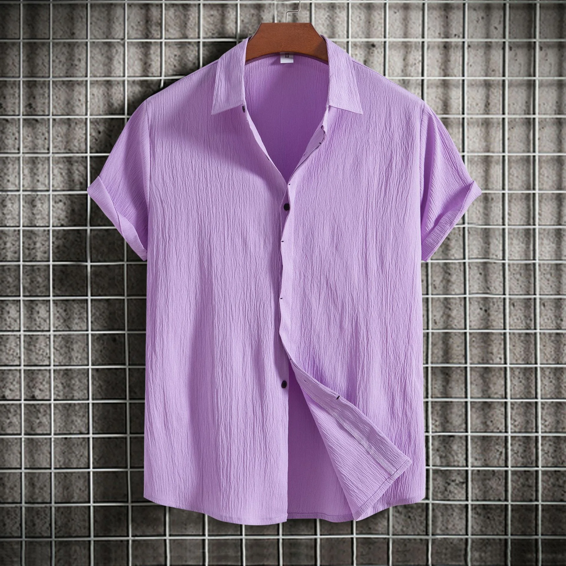 Royaura Vintage Casual Men's Natural Fiber Shirts Plus Size Solid Color Basic Camp Shirts