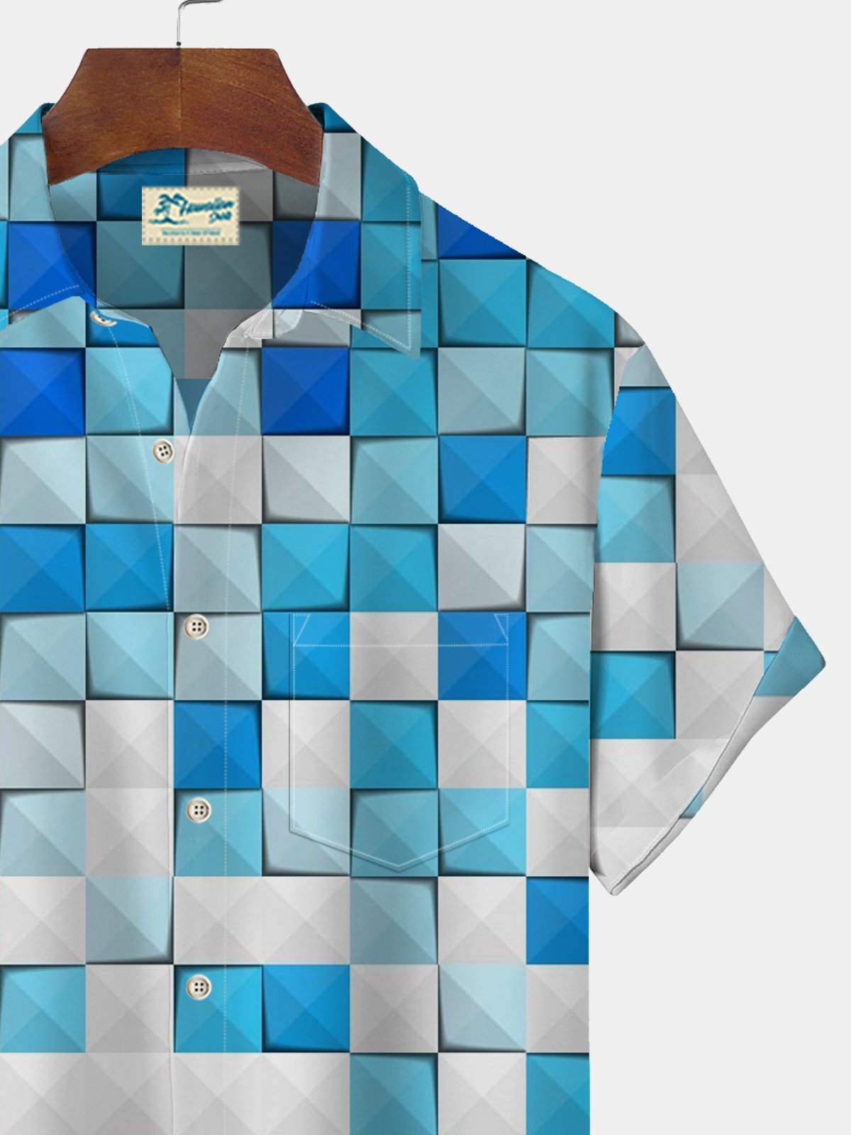 Royaura Basic Casual Gradient Geometry Print Beach Men's Hawaiian Oversized Shirt With Pocket