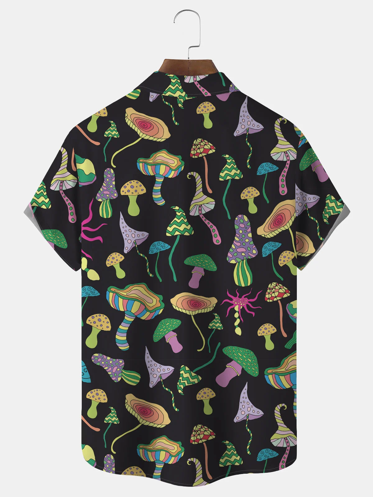 Royaura Men's Button Down Pocket Shirt with Hawaiian Mushroom Print