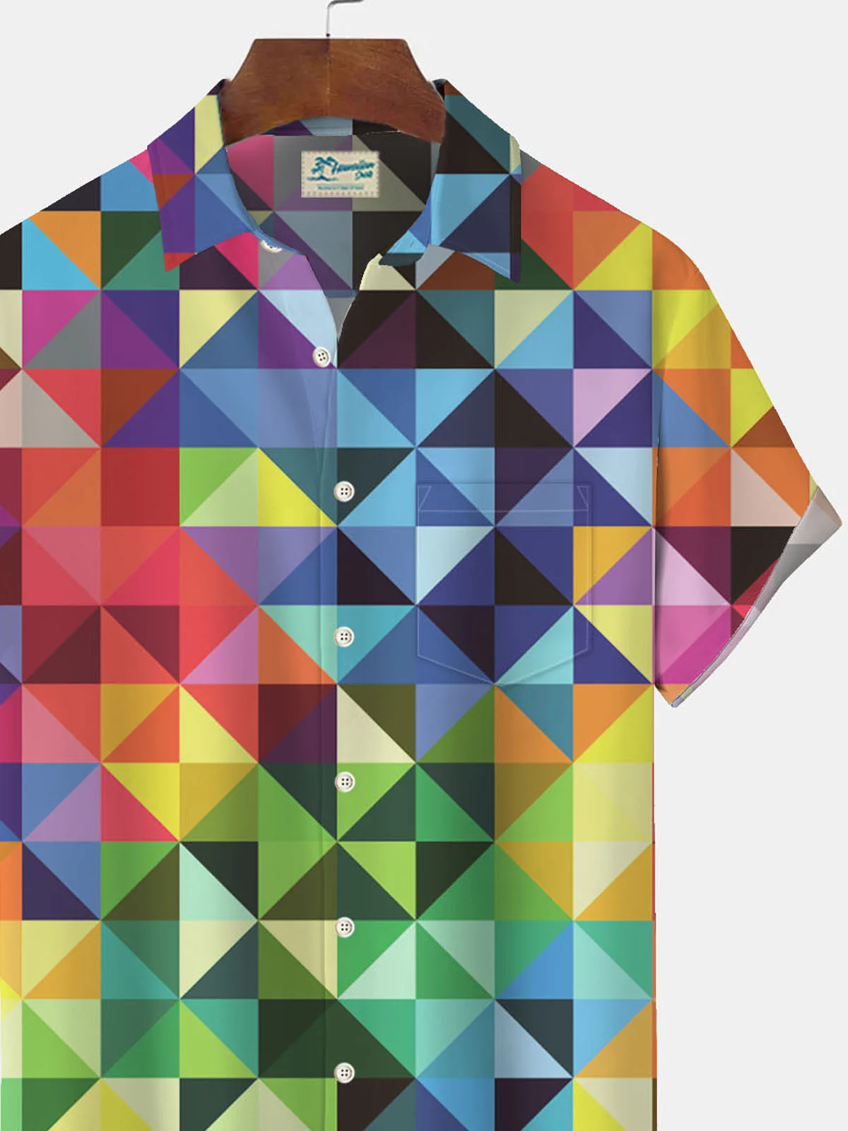 Royaura Geometric Color Block Men's Button Down Pocket Shirt
