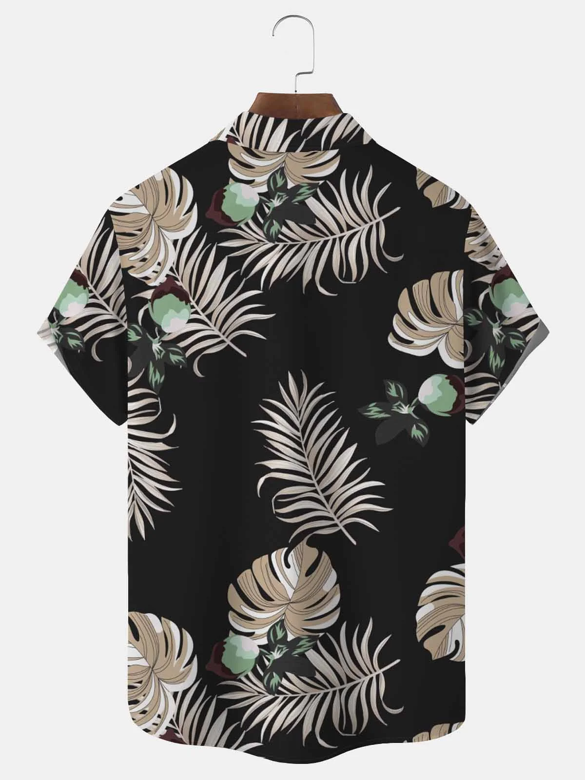 Royaura Beach Vacation Black Men's Hawaiian Shirts Set Stretch Plus Size  Aloha Camp Button Shirt Vacation Sets