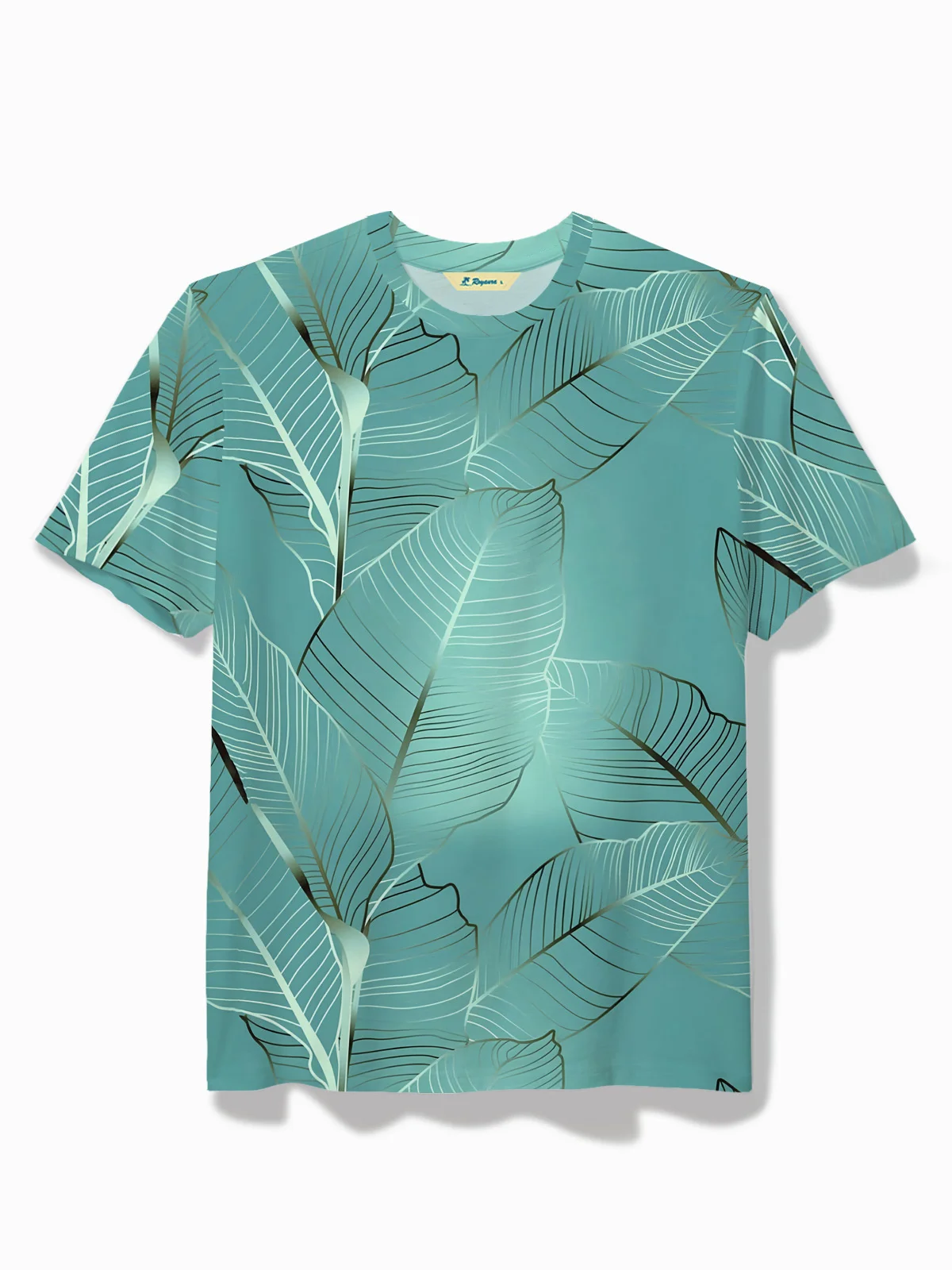 Royaura® Hawaii Plant Leaves Gradient Print Men's Round Neck Short Sleeve Pullover T-Shirt