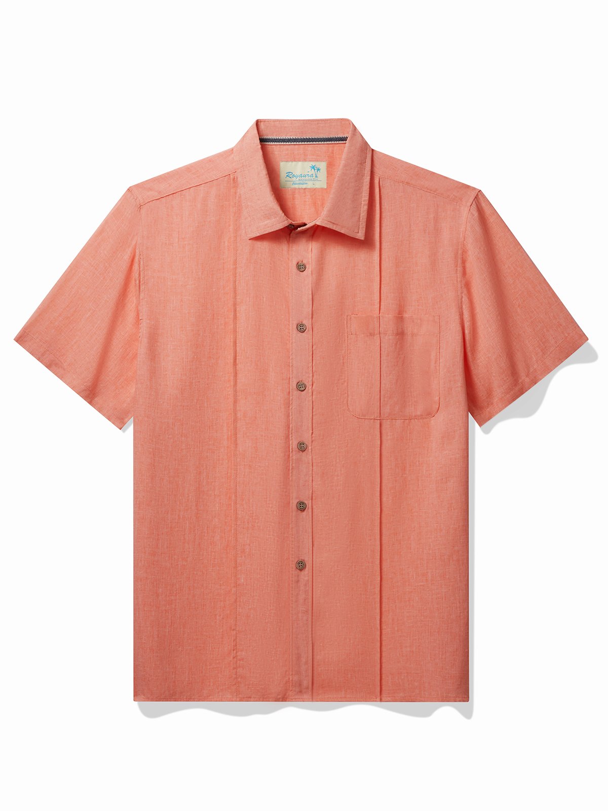 Royaura® Linen Blend Men's Hawaiian Shirt Pocket Comfortable Breathable Guayabera Camp Shirt Big Tall