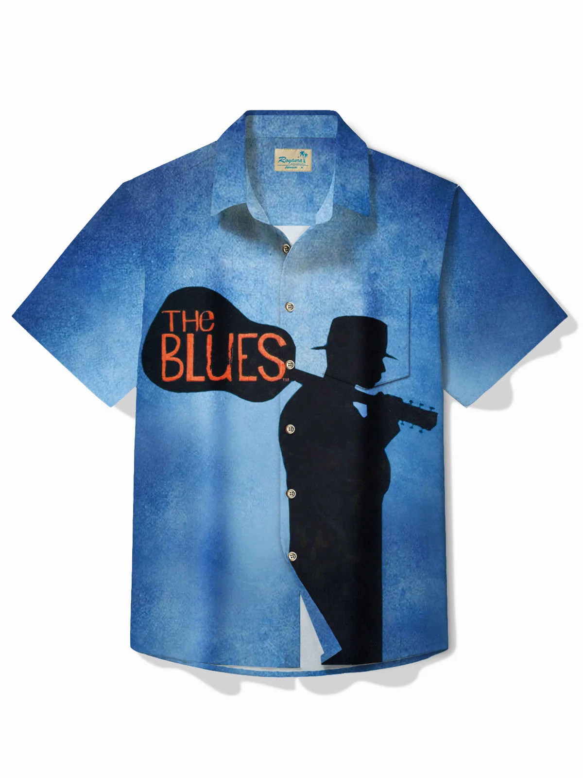 Royaura®Retro Blues Music Print Men's Button Pocket Short Sleeve Shirt