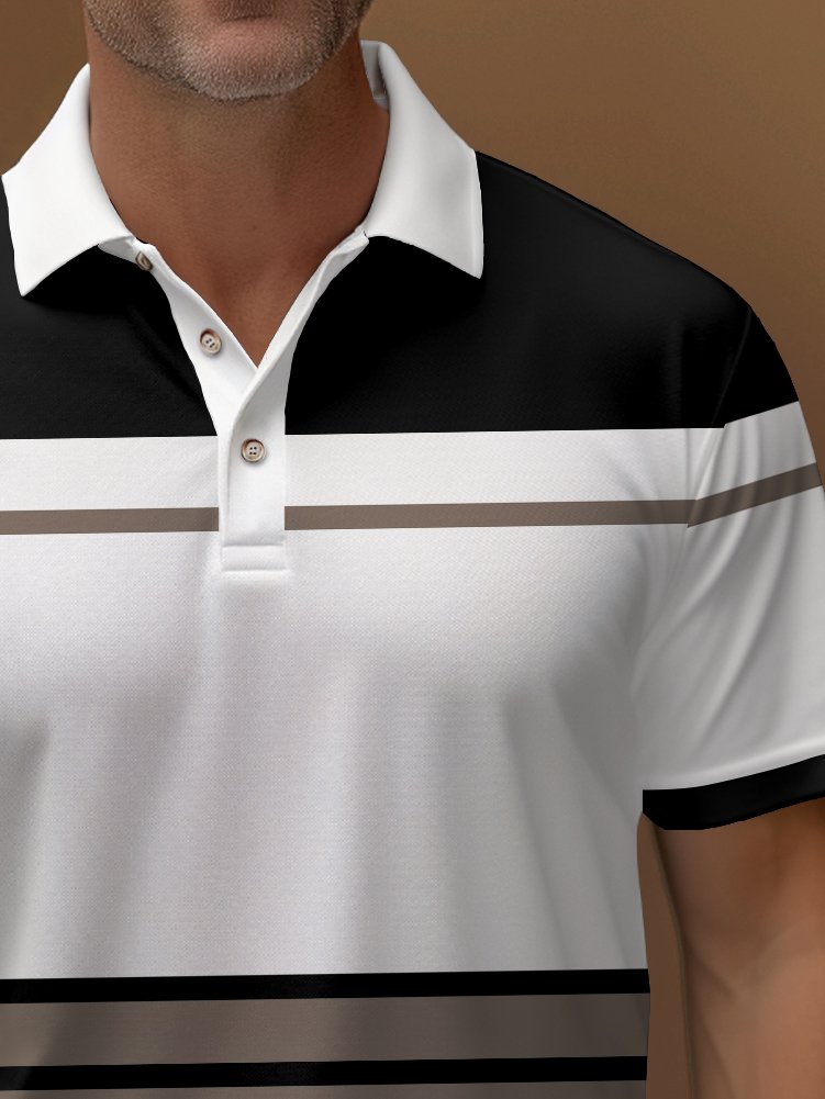 Royaura® Basic Striped Printed Polo Shirt Stretch Comfortable Camping Pullover Polo Shirt Big Tall
