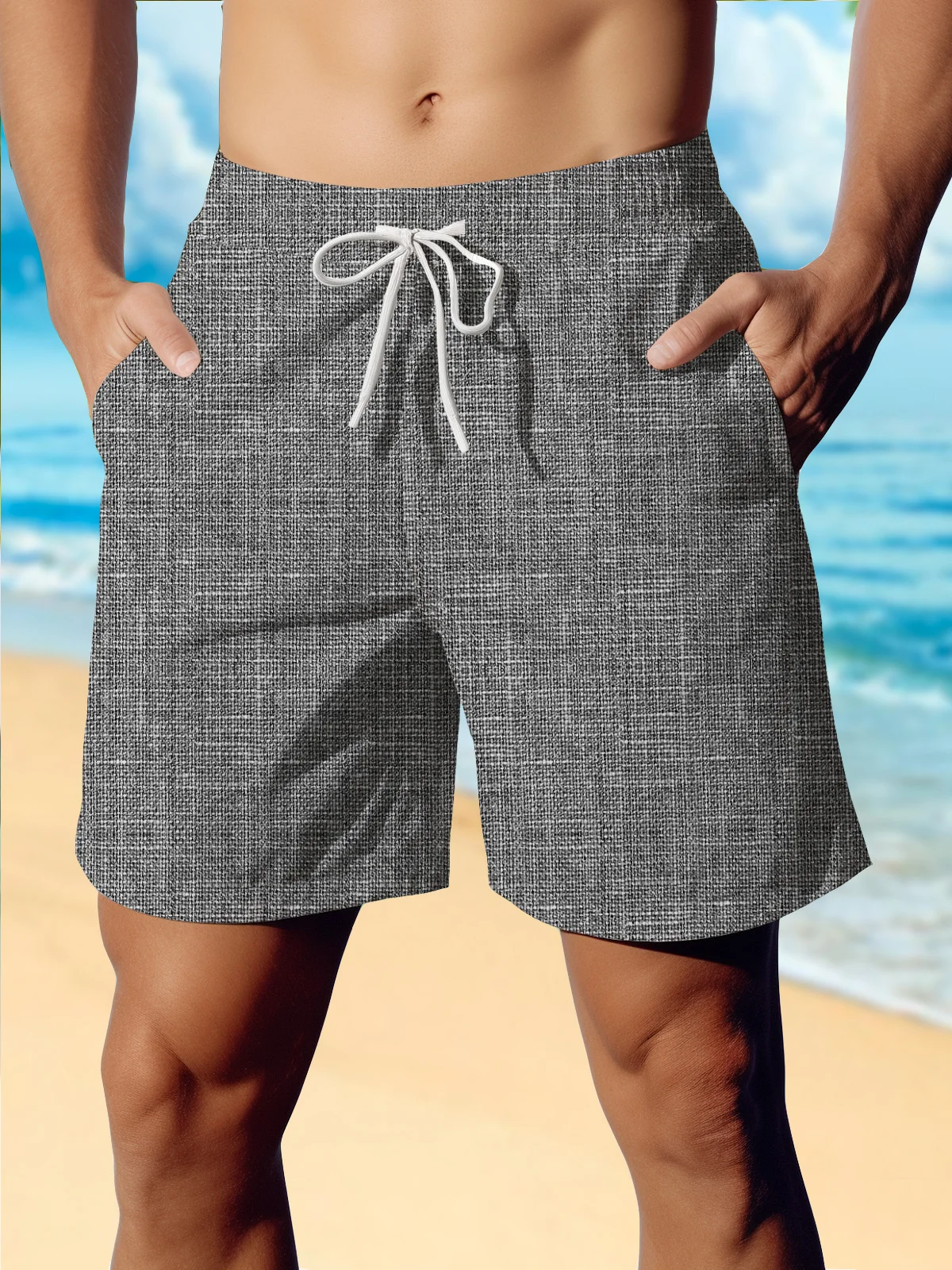 Royaura®  Beach Vacation Textured Men's Hawaiian Swim Shorts Stretchy Quick Dry Casual Boat Pant Big Tall