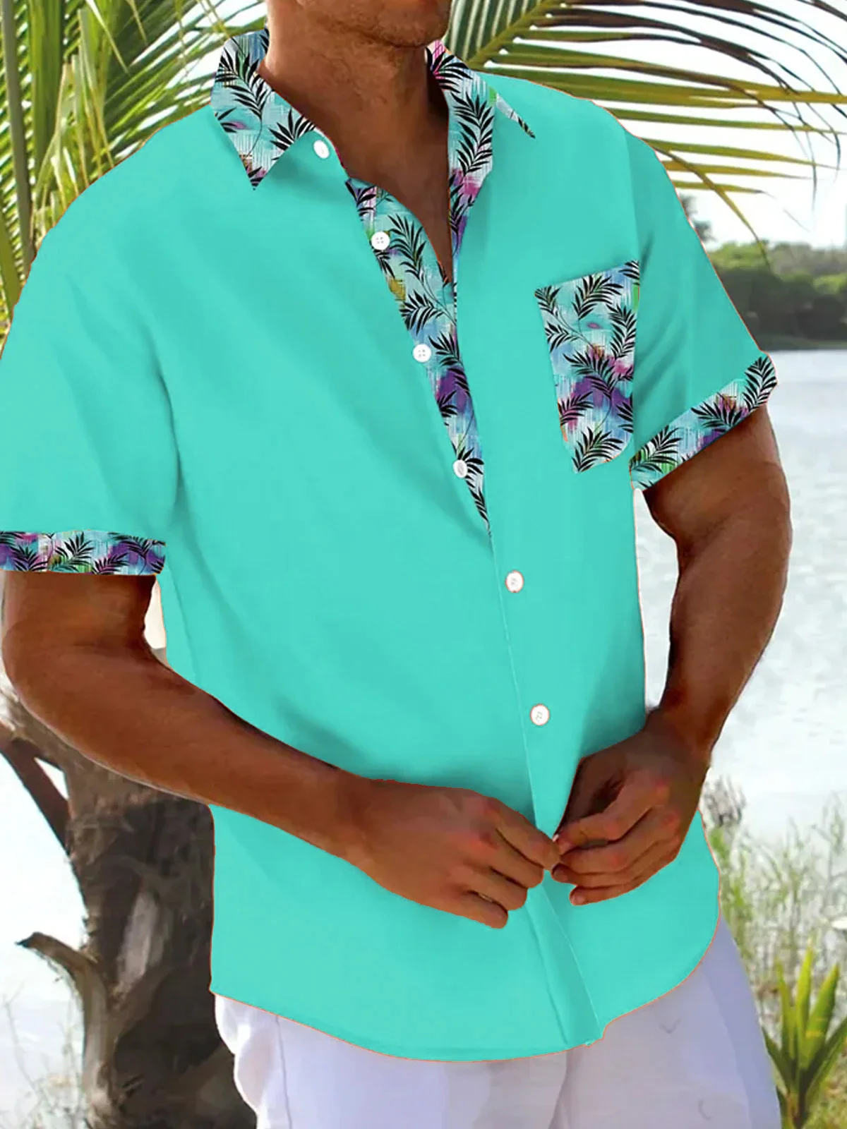 Royaura® Beach Vacation Men's Hawaiian Shirt Stretch Pocket Camp Shirt Big Tall