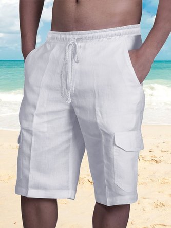 Men's Linen Shorts Multi-pocket Tethered Beach Cargo Pants