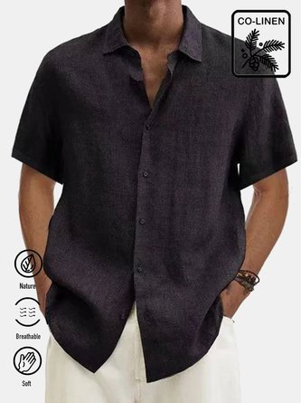 Royaura Men's Solid Color Cotton Linen Soft & Breathable Button Plus Size Short Sleeve Shirt
