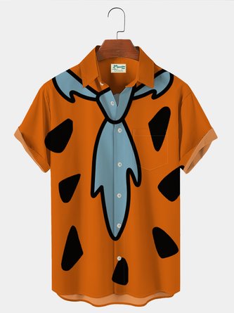 Royaura Vintage Men's Nostalgic Movie Fun Hawaiian Shirts Cartoon Stretch Plus Size Art Shirts