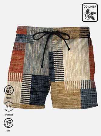 Royaura Medieval Geometric Textured Men's Hawaiian Board Shorts Plus Size Home Art Check Stretch Button Camping Shorts
