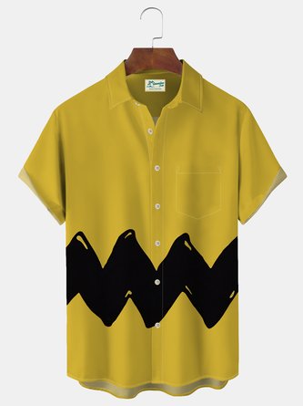 Royaura 60's Retro Cartoon Men's Hawaiian Shirt Art Stripe Oversized Stretch Shirts
