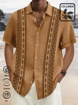 Royaura Cotton Linen Ethnic Aztec Pattern Retro Bowling Shirt Oversized Vacation Aloha Shirt