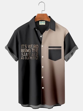 Royaura Vintage Contrasting Alphabet Gradient Print Men's Button Pocket Shirt
