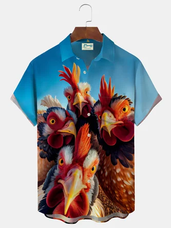 Royaura Jack Rooster Print Men's Button Pocket Shirt