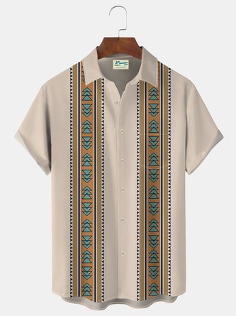 Royaura Vintage Bowling Ethnic Print Beach Men's Hawaiian Oversized Shirt With Pocket