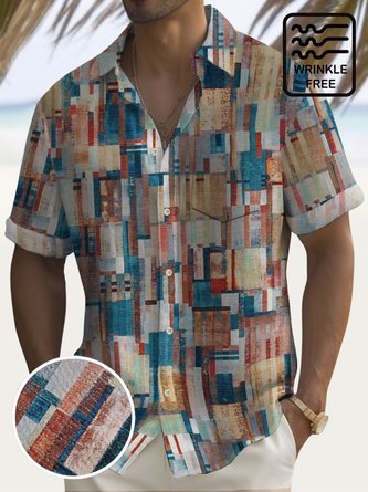 Royaura Geometric Print Beach Men's Hawaiian Oversized Wrinkle Free Shirt With Pocket