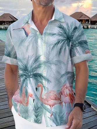Royaura Hawaiian Coco Flamingo Print Men's Button Pocket Shirt