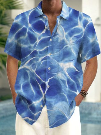 Royaura Hawaiian Water Ripple Print Men's Button Pocket Shirt