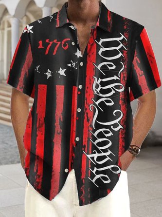 Royaura Vintage Flag Letter Print Men's Button Pocket Shirt