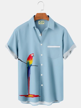 Royaura Hawaiian Parrot Print Men's Button Pocket Shirt