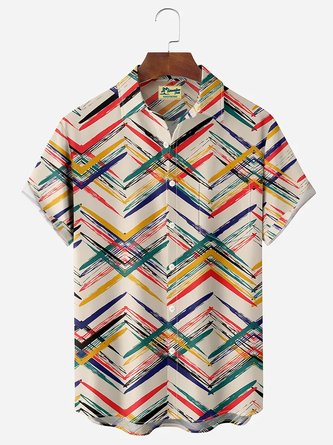 Royaura Vintage Geometric Stripe Men's Button Pocket Shirt