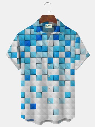 Royaura Basic Casual Gradient Geometry Print Beach Men's Hawaiian Oversized Shirt With Pocket