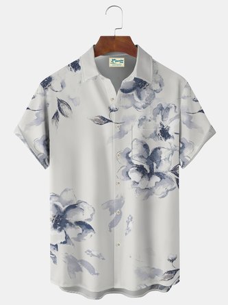 Royaura Basic Casual Floral Print Beach Men's Hawaiian Oversized Shirt With Pocket