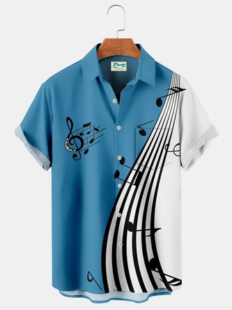 Royaura Music Notes Print Beach Men's Hawaiian Oversized Shirt With Pocket