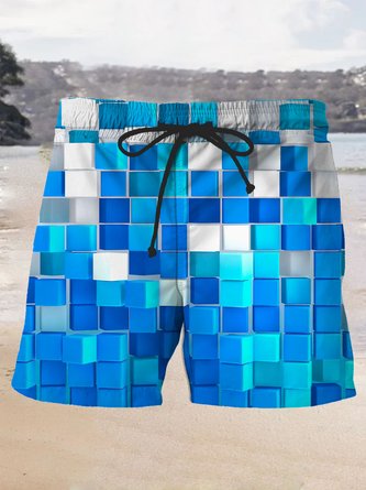 Royaura Geometric Cube Three-dimensional Men's Beach Trunks And Swimming Trunks