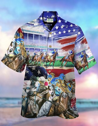Royaura Jockey Art Men's Hawaiian Shirt Plus Size Stretch  Camp Collar Horseman Shirts