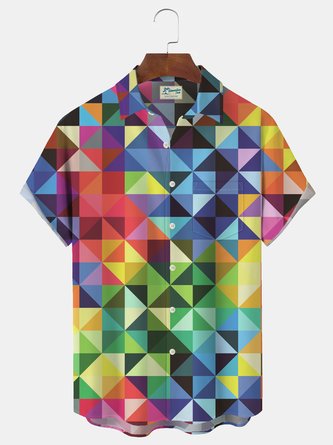 Royaura Geometric Color Block Men's Button Down Pocket Shirt