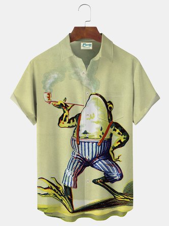 Royaura Funny Frog Print Beach Men's Hawaiian Oversized Shirt With Pocket