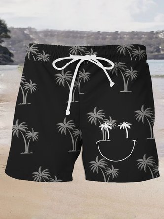 Royaura Hawaiian Coconut Tree Print Men's Beach Shorts Swim Trunks
