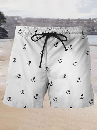 Royaura Hawaiian Nautical Anchor Flower Men's Beach Trunks Swim Trunks