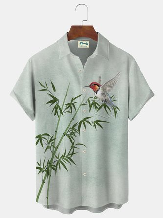 Royaura Bird Bamboo Print Beach Men's Hawaiian Oversized Shirt With Pocket
