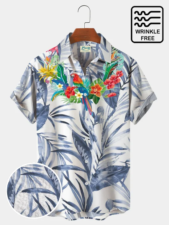 Royaura Tropical Parrot Wreath Beach Hawaiian Shirt Plus Size Vacation Wrinkle Free Shirt
