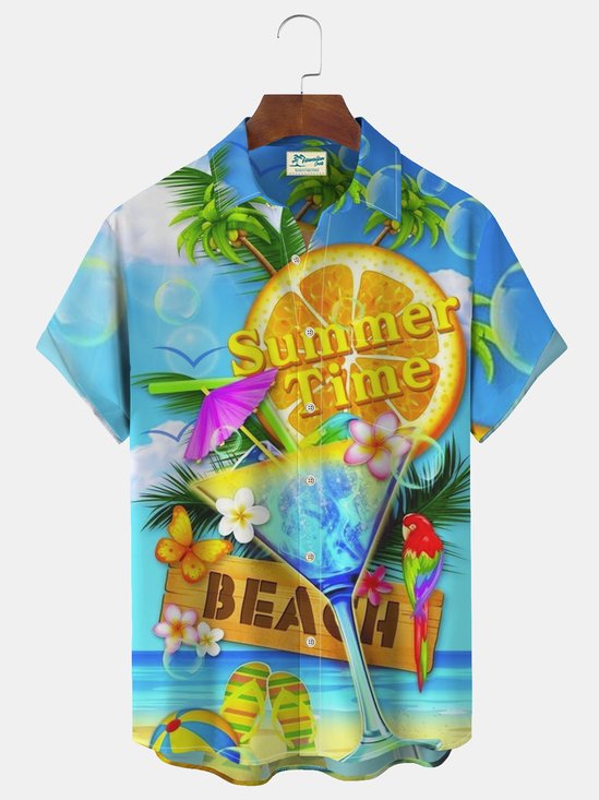 Royaura Cocktail Summer Time Beach Print Men's Vacation Hawaiian Big and Tall Aloha Shirt