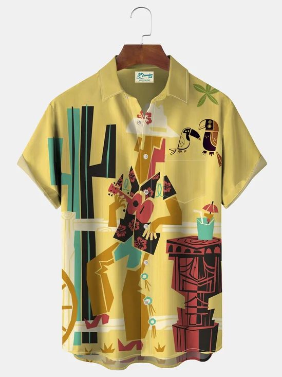 Royaura TIki Print Men's Vacation Hawaii Big And Tall Aloha Shirt