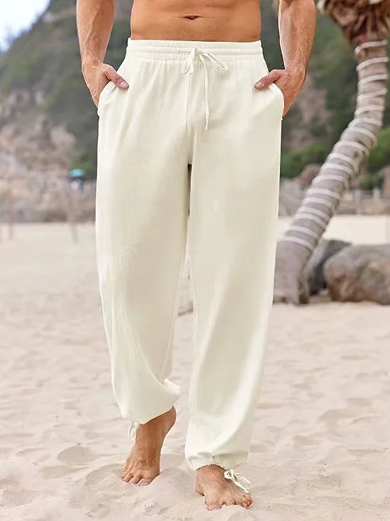 Royaura Men's Basic Casual Pants Drawstring Loose Plus Size Beach Pants