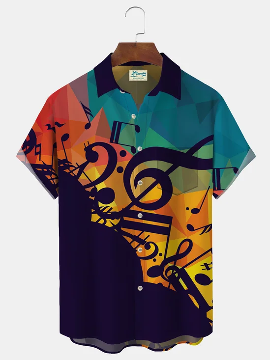 Royaura Printed Beach Music Men's Hawaiian Oversized Pocket Shirt