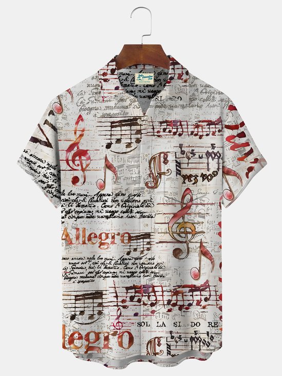 Royaura Music Note Print Men's Button Pocket Shirt