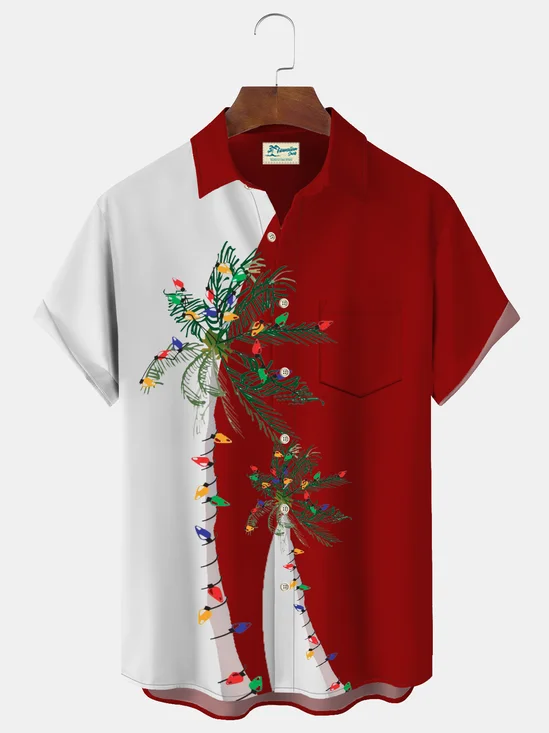 Royaura Christmas Lights Print Men's Button Pocket Shirt