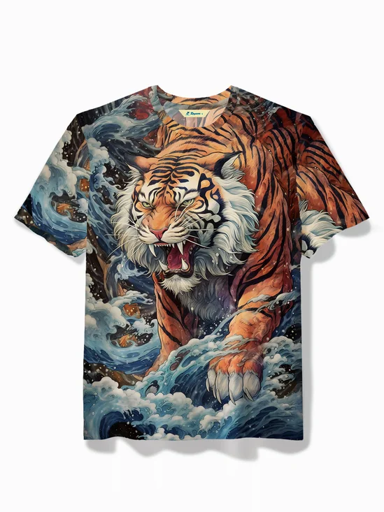 Royaura® Vintage Ukiyoe Tiger Print Men's T-Shirt Big Tall
