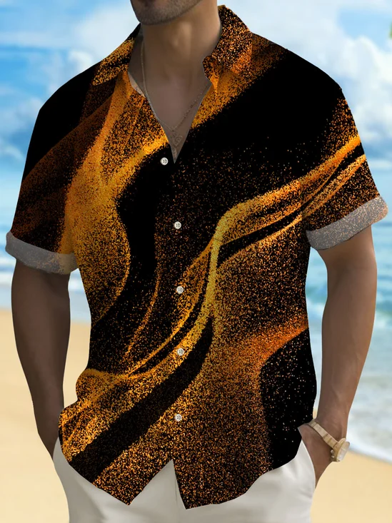 Royaura®Vintage Ombre Art Print Men's Button Pocket Short Sleeve Shirt